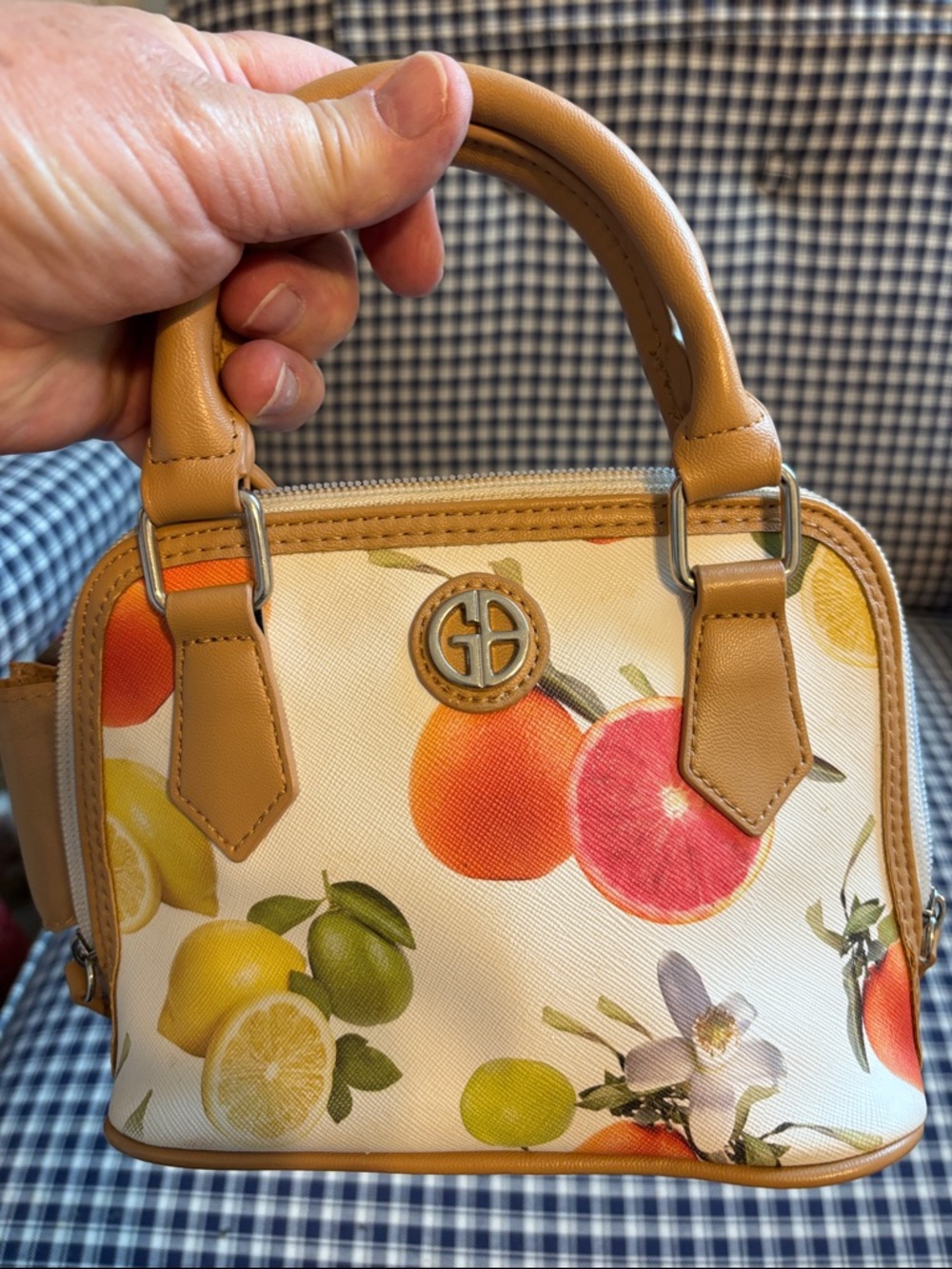 Giani Bernini fruit salad Print mini Satchel with Tan Trim - Picture 3 of 8